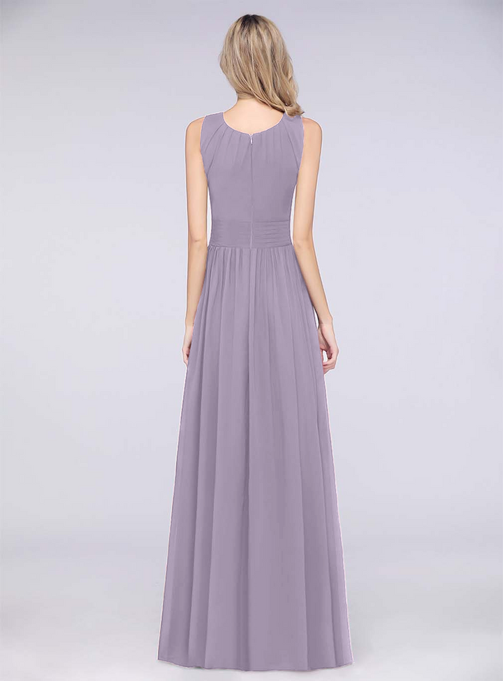 A-line Sleeveless Ruffles Chiffon Floor-Length Dress-koscy