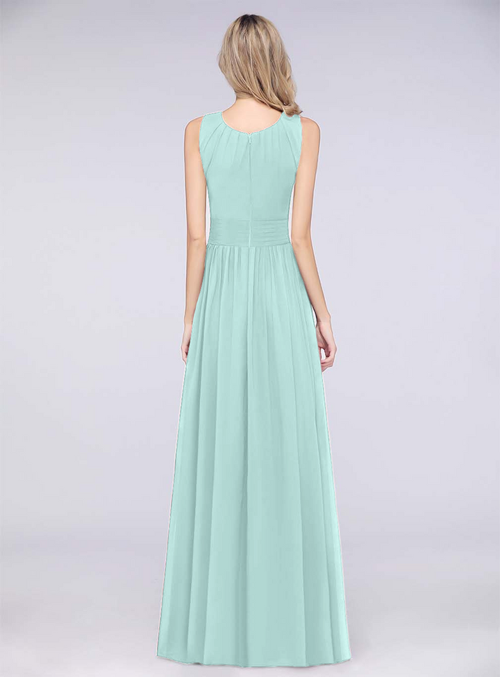 A-line Sleeveless Ruffles Chiffon Floor-Length Dress-koscy