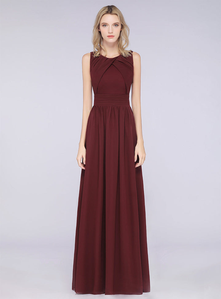 A-line Sleeveless Ruffles Chiffon Floor-Length Dress-koscy