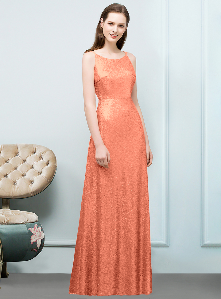 A-line Sleeveless Sequins Floor-Length Dress-koscy