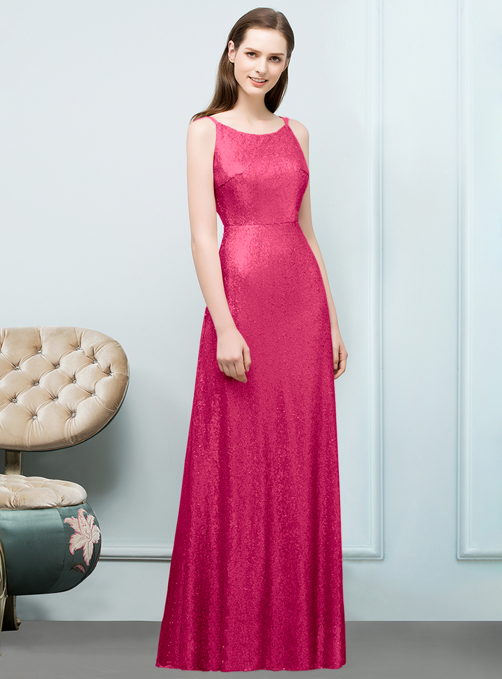 A-line Sleeveless Sequins Floor-Length Dress-koscy