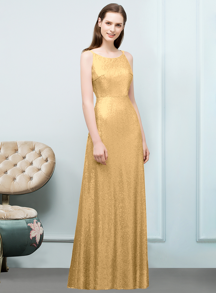 A-line Sleeveless Sequins Floor-Length Dress-koscy