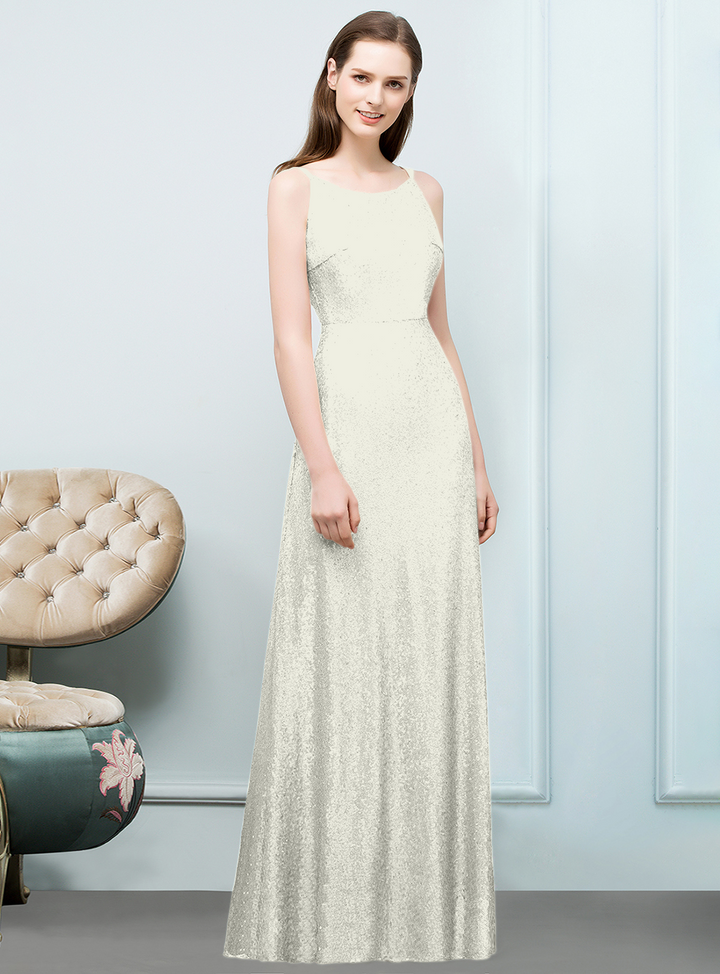 A-line Sleeveless Sequins Floor-Length Dress-koscy