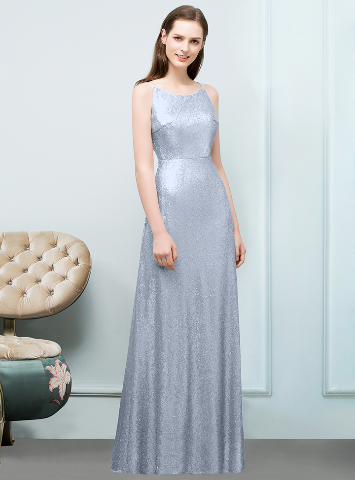 A-line Sleeveless Sequins Floor-Length Dress-koscy