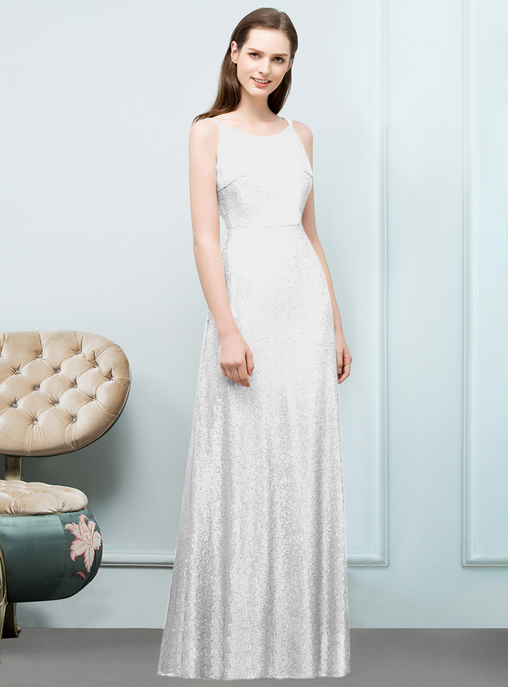 A-line Sleeveless Sequins Floor-Length Dress-koscy