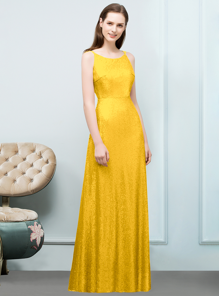 A-line Sleeveless Sequins Floor-Length Dress-koscy