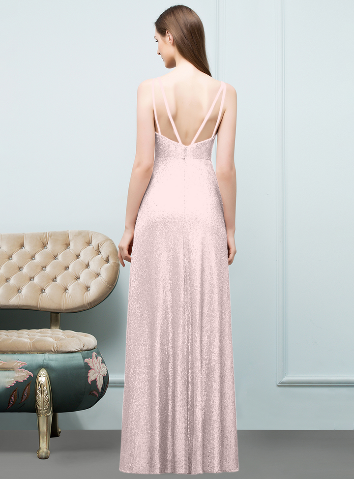 A-line Sleeveless Sequins Floor-Length Dress-koscy