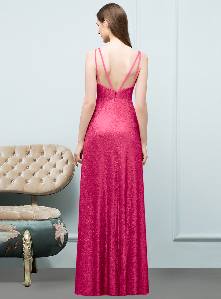 A-line Sleeveless Sequins Floor-Length Dress-koscy