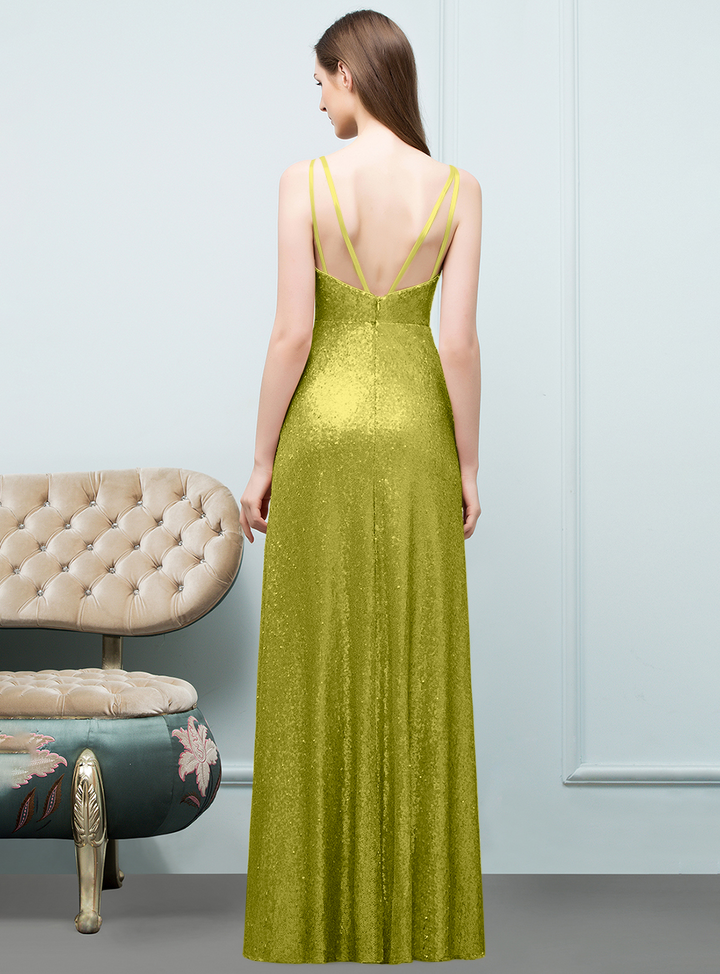 A-line Sleeveless Sequins Floor-Length Dress-koscy