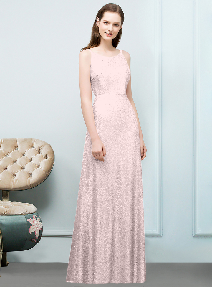 A-line Sleeveless Sequins Floor-Length Dress-koscy