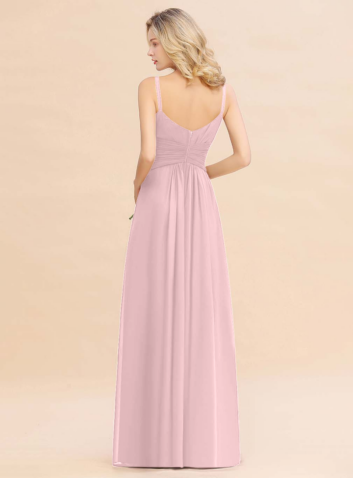 A-line Sleeveless V-Neck Pleated Chiffon Floor-Length Dress Burgundy-koscy