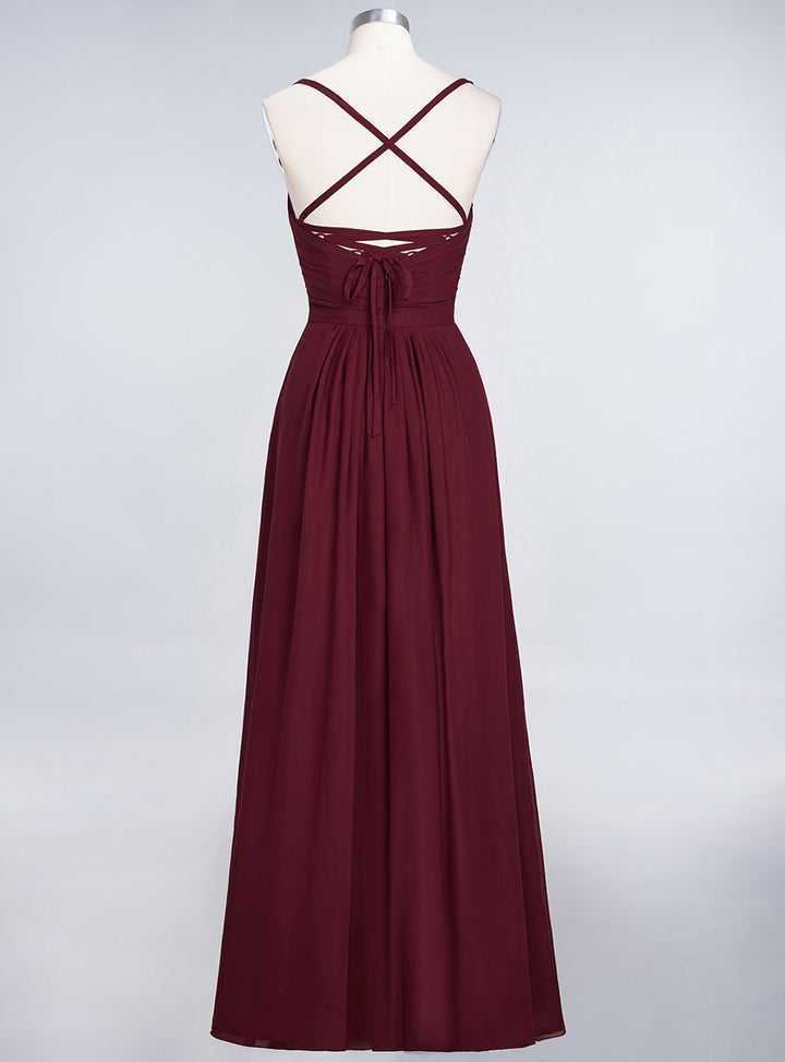 A-line Spaghetti Straps Chiffon Floor-Length Dress Burgundy-koscy