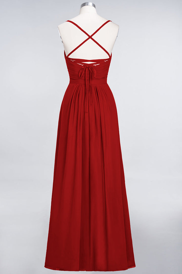 A-line Spaghetti Straps Chiffon Floor-Length Dress Burgundy-koscy