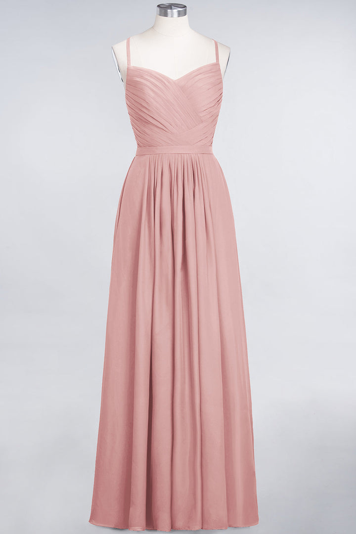 A-line Spaghetti Straps Chiffon Floor-Length Dress Burgundy-koscy