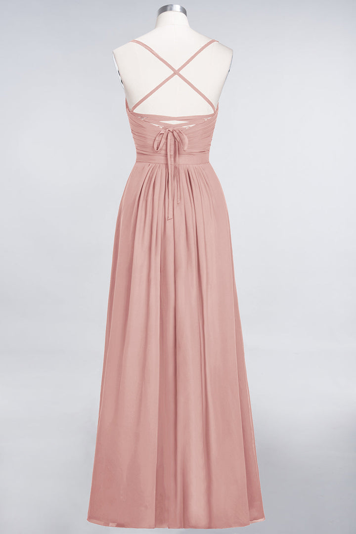 A-line Spaghetti Straps Chiffon Floor-Length Dress Burgundy-koscy