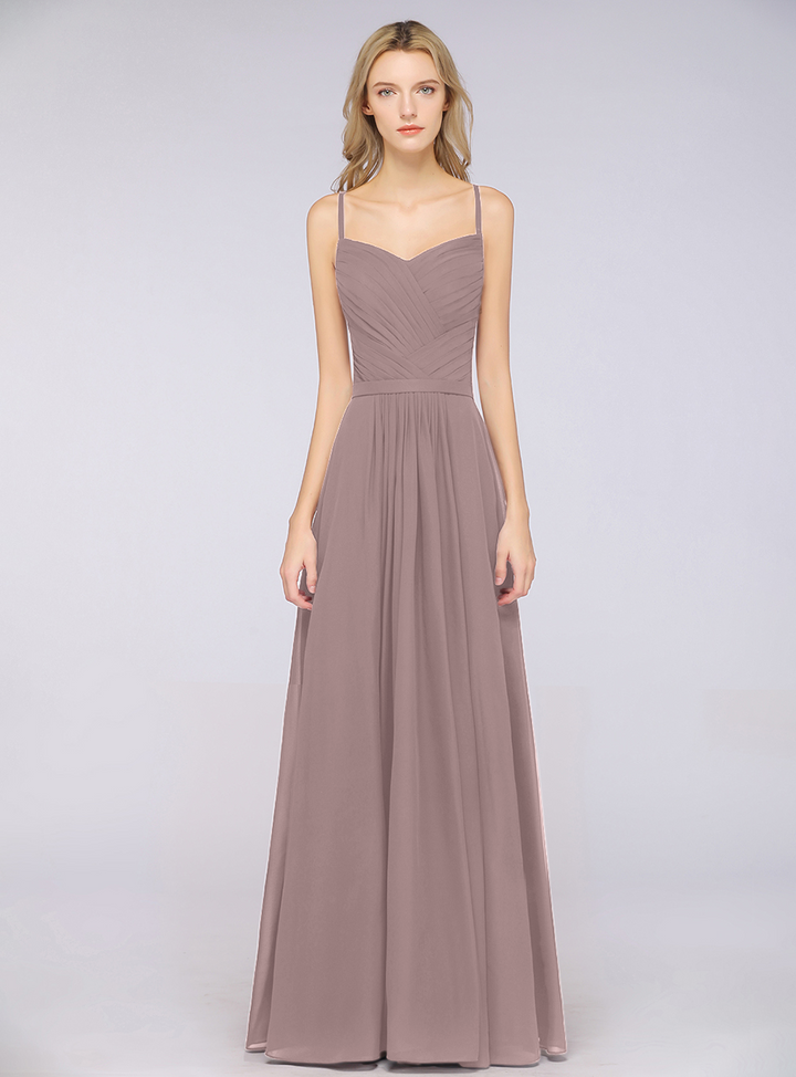 A-line Spaghetti Straps Chiffon Floor-Length Dress Burgundy-koscy