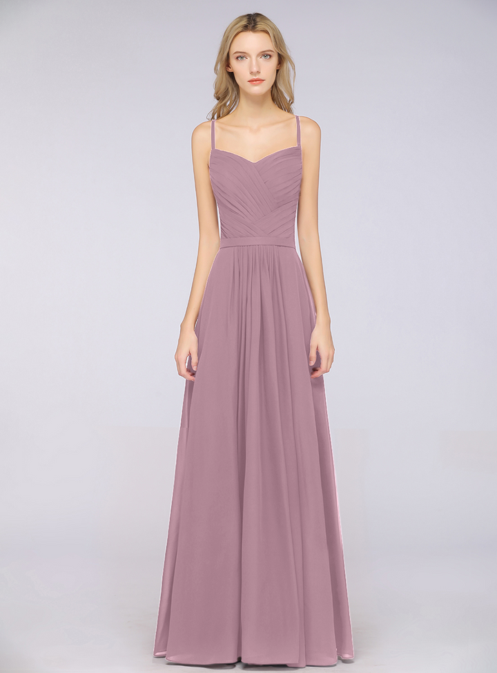 A-line Spaghetti Straps Chiffon Floor-Length Dress Burgundy-koscy