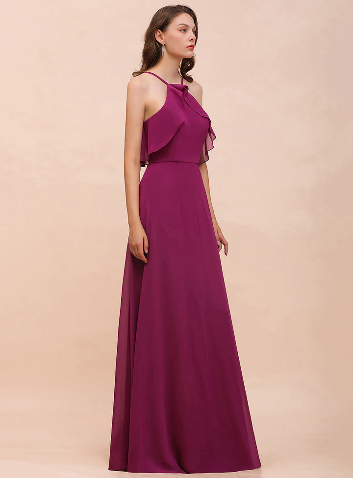 A-Line Spaghetti Straps Floor-Length Chiffon Dress-koscy