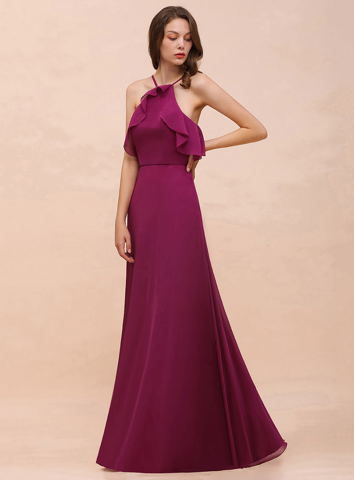 A-Line Spaghetti Straps Floor-Length Chiffon Dress-koscy