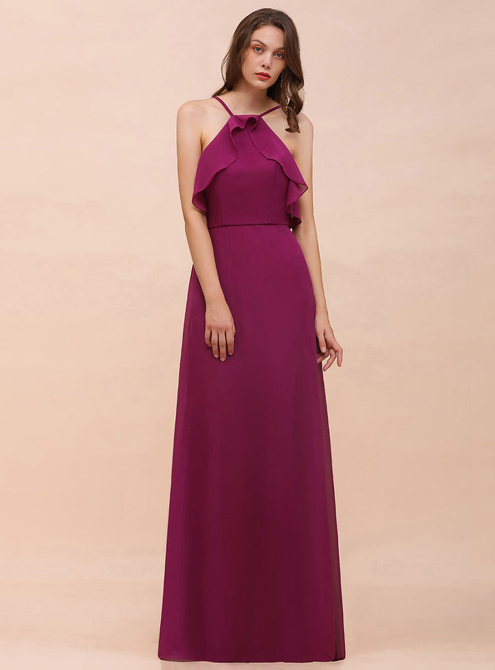 A-Line Spaghetti Straps Floor-Length Chiffon Dress-koscy