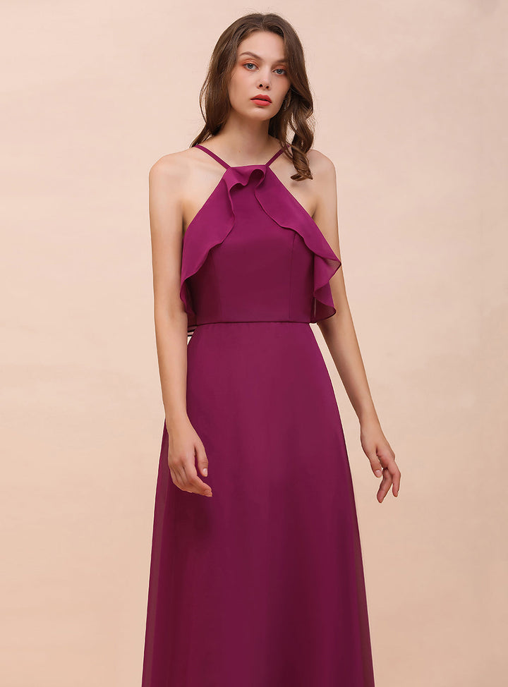 A-Line Spaghetti Straps Floor-Length Chiffon Dress-koscy