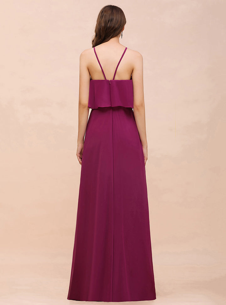 A-Line Spaghetti Straps Floor-Length Chiffon Dress-koscy