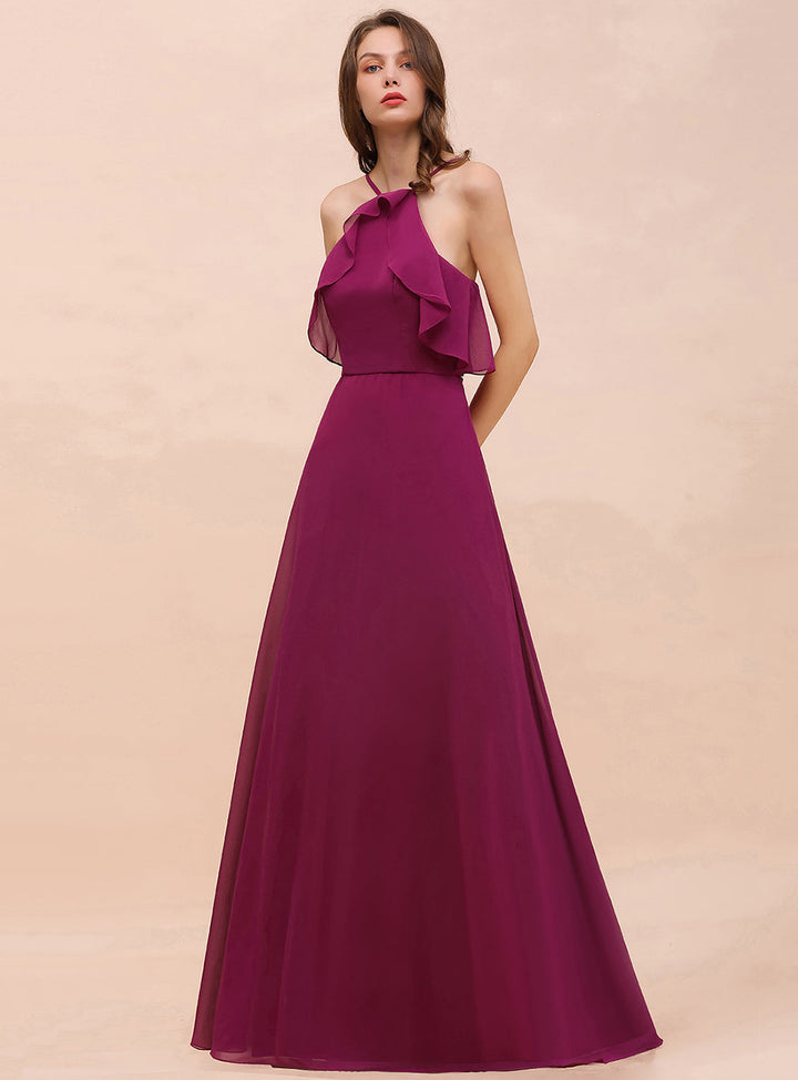 A-Line Spaghetti Straps Floor-Length Chiffon Dress-koscy