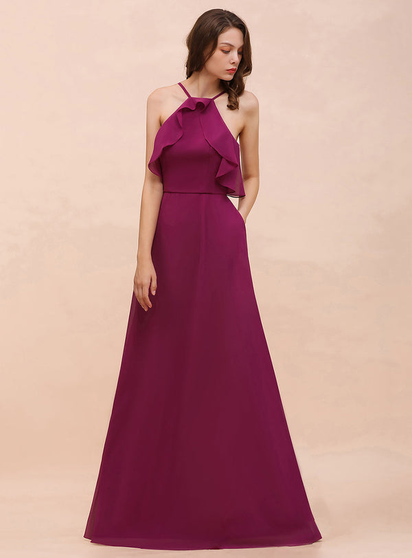 A-Line Spaghetti Straps Floor-Length Chiffon Dress-koscy