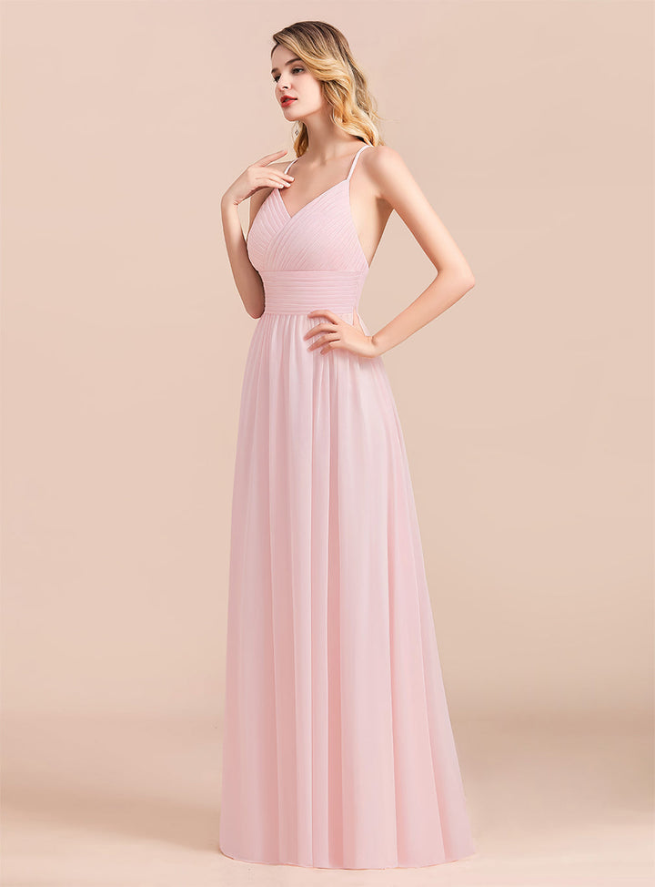 A-Line Spaghetti Straps Sleeveless Floor-Length Chiffon Dress-koscy