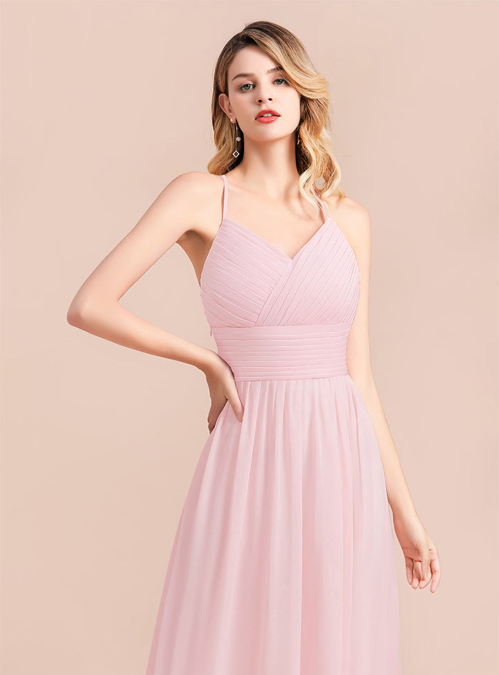 A-Line Spaghetti Straps Sleeveless Floor-Length Chiffon Dress-koscy