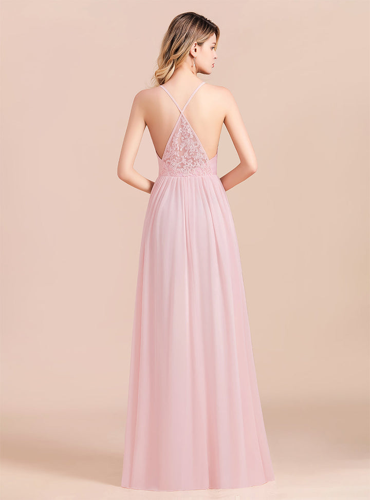 A-Line Spaghetti Straps Sleeveless Floor-Length Chiffon Dress-koscy