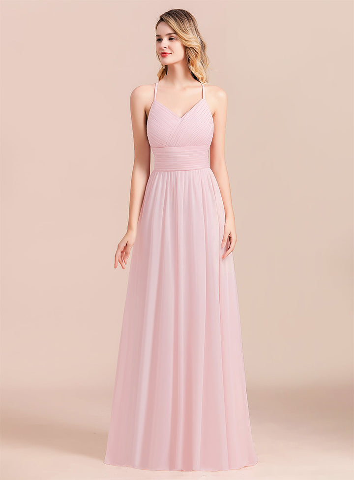 A-Line Spaghetti Straps Sleeveless Floor-Length Chiffon Dress-koscy