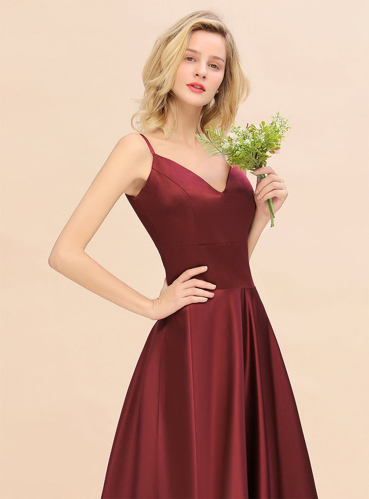 A-Line Spaghetti-Straps Sleeveless Satin Floor-Length Dress-koscy