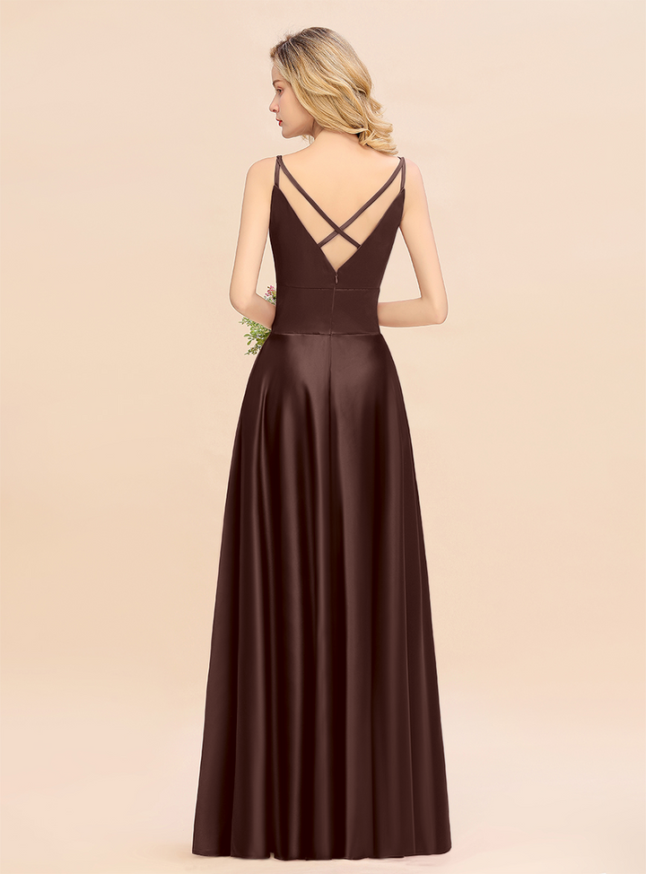 A-Line Spaghetti-Straps Sleeveless Satin Floor-Length Dress-koscy