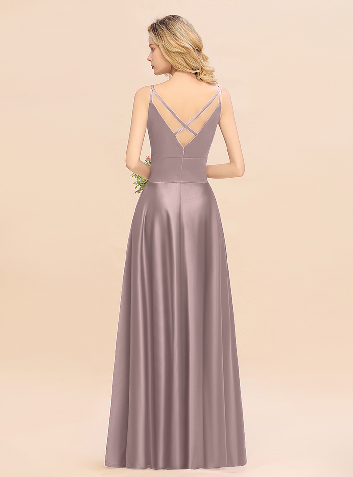 A-Line Spaghetti-Straps Sleeveless Satin Floor-Length Dress-koscy