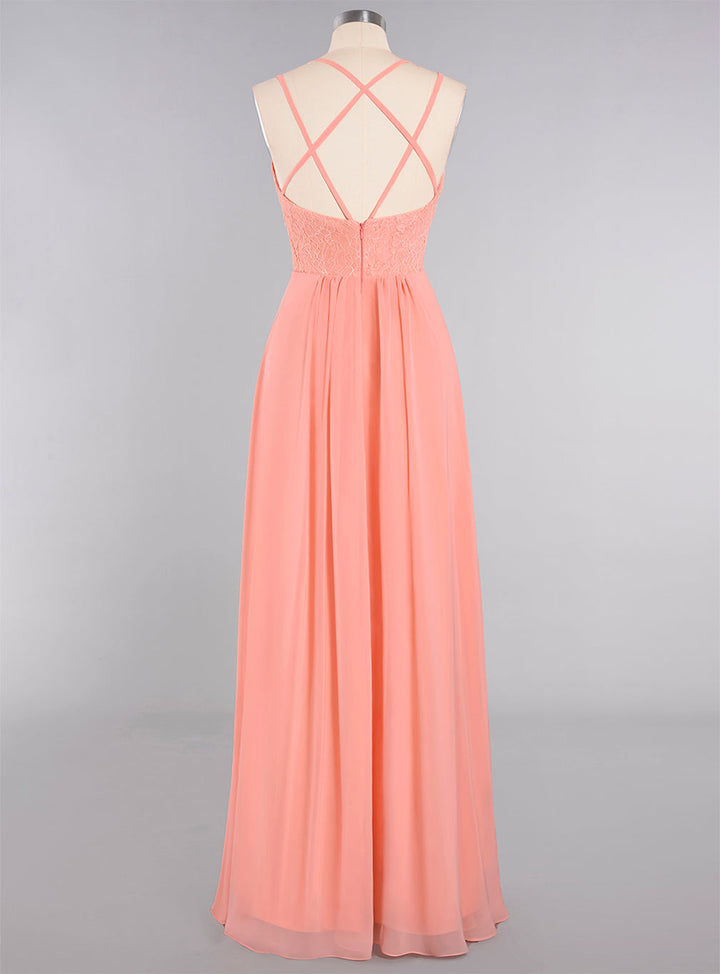 A-Line Spaghetti-Straps Sleeveless Slit Floor-Length Dress-koscy