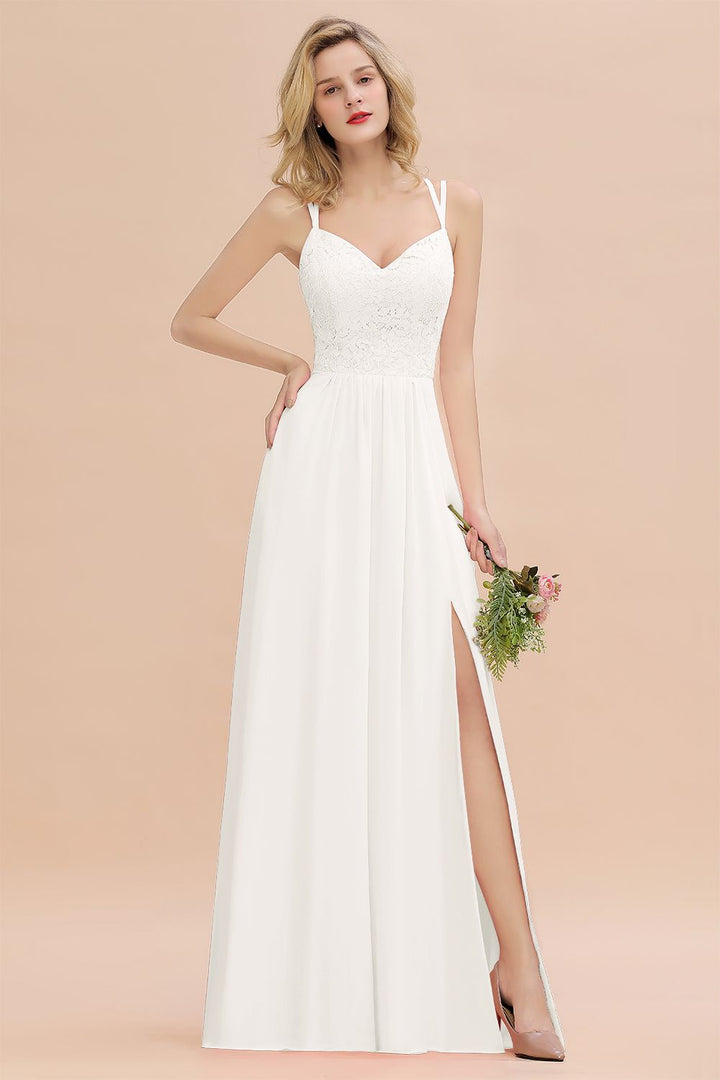 A-Line Spaghetti-Straps Sleeveless Slit Floor-Length Dress-koscy