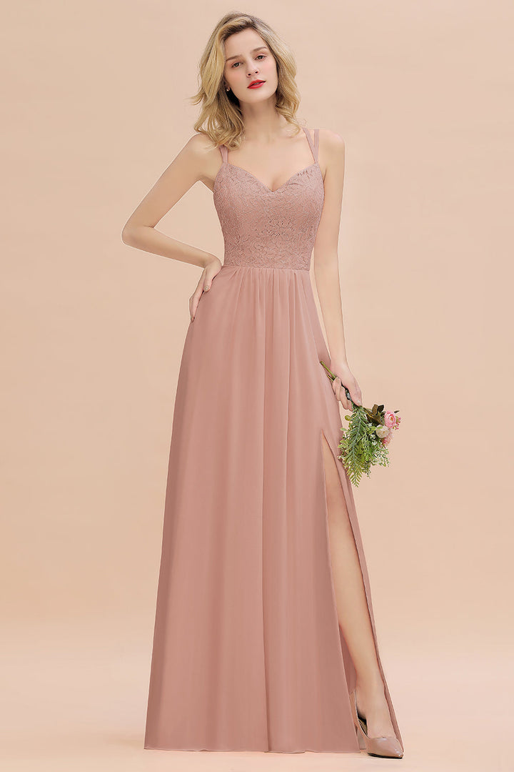 A-Line Spaghetti-Straps Sleeveless Slit Floor-Length Dress-koscy