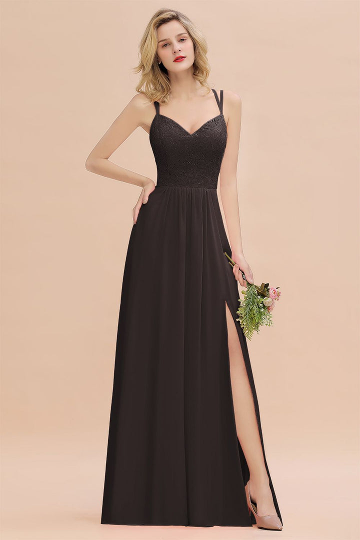 A-Line Spaghetti-Straps Sleeveless Slit Floor-Length Dress-koscy