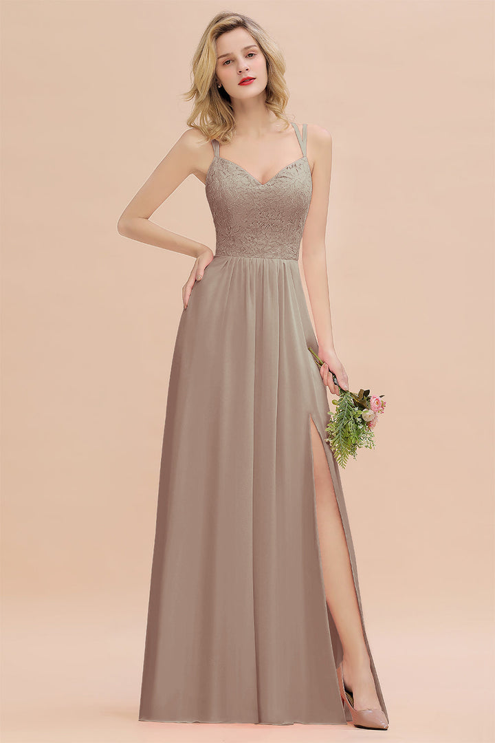 A-Line Spaghetti-Straps Sleeveless Slit Floor-Length Dress-koscy