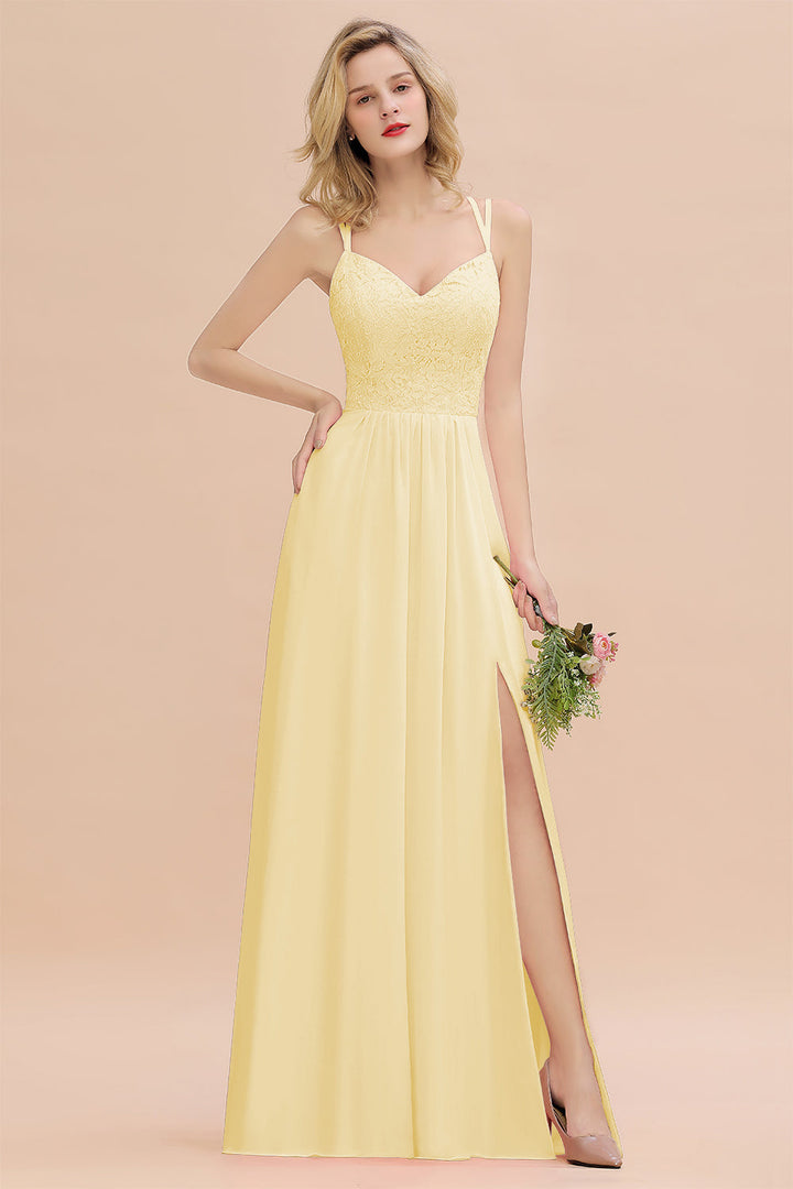 A-Line Spaghetti-Straps Sleeveless Slit Floor-Length Dress-koscy