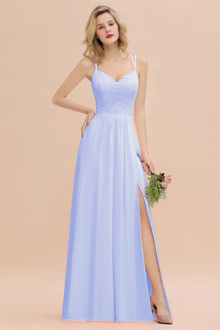 A-Line Spaghetti-Straps Sleeveless Slit Floor-Length Dress-koscy