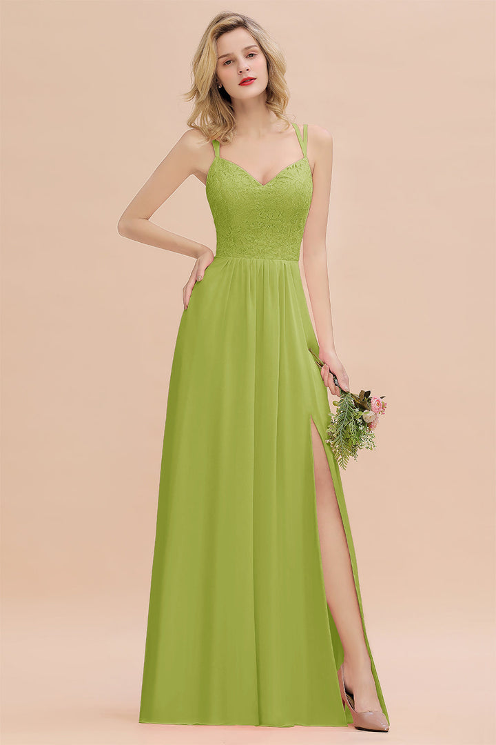 A-Line Spaghetti-Straps Sleeveless Slit Floor-Length Dress-koscy