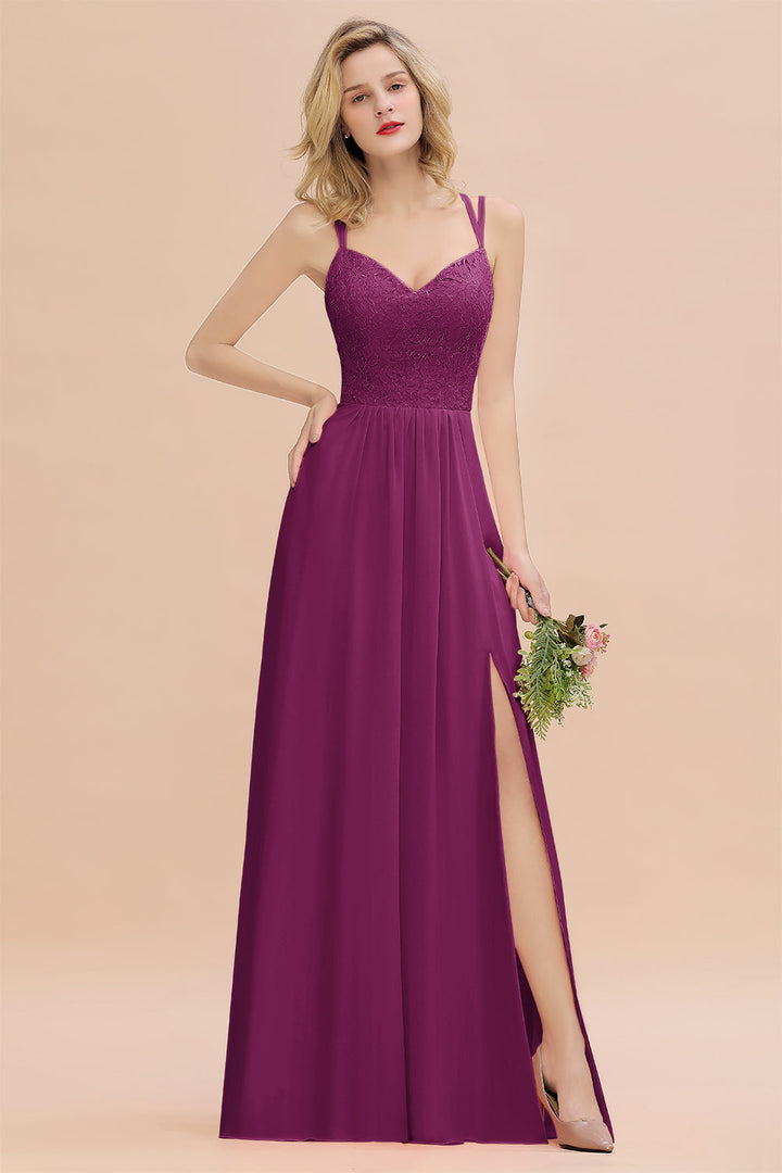 A-Line Spaghetti-Straps Sleeveless Slit Floor-Length Dress-koscy