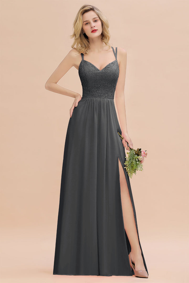 A-Line Spaghetti-Straps Sleeveless Slit Floor-Length Dress-koscy