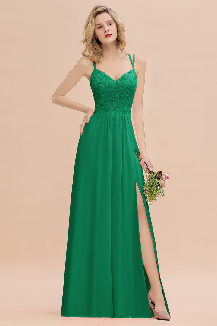 A-Line Spaghetti-Straps Sleeveless Slit Floor-Length Dress-koscy