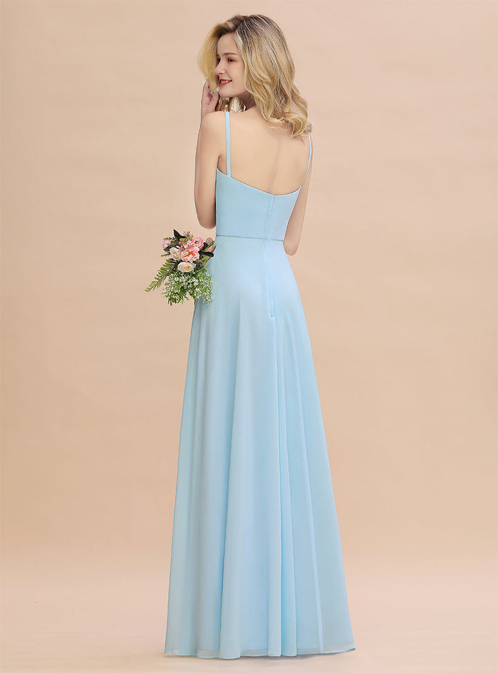 A-Line Spaghetti-Straps Slit Chiffon Floor-Length Dress-koscy