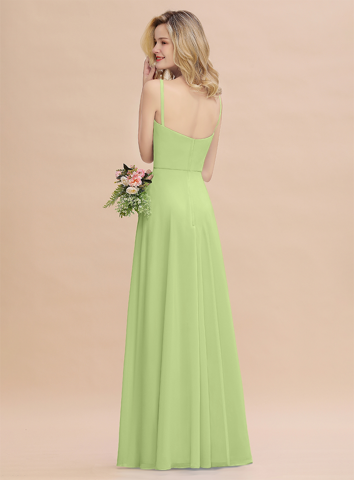 A-Line Spaghetti-Straps Slit Chiffon Floor-Length Dress-koscy