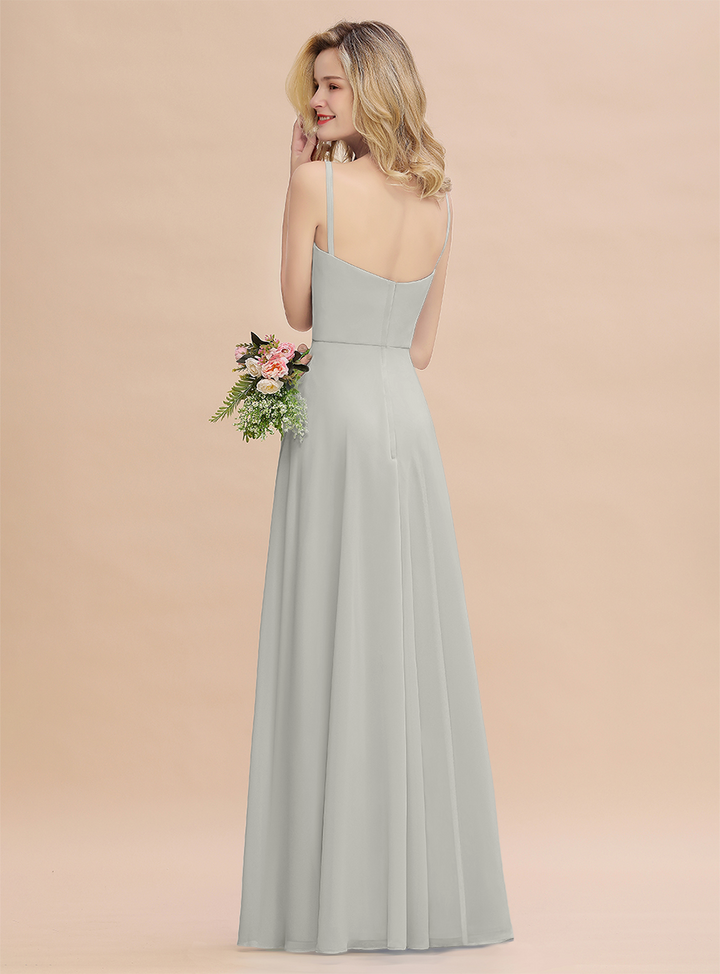 A-Line Spaghetti-Straps Slit Chiffon Floor-Length Dress-koscy