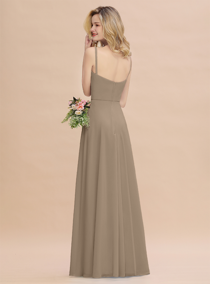 A-Line Spaghetti-Straps Slit Chiffon Floor-Length Dress-koscy